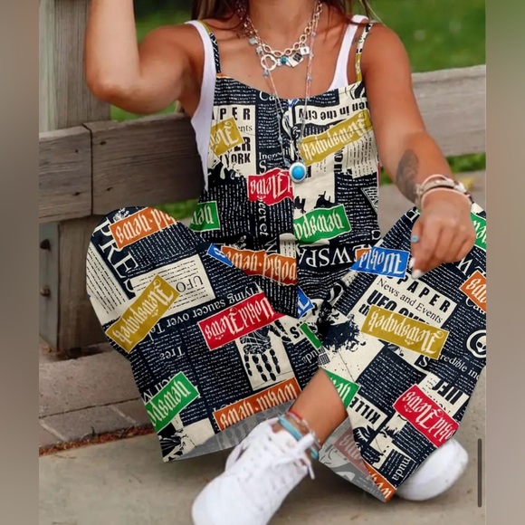 EUC - Never Worn- TEMU Print Overall Jumpsuit, Vintage Loose Jumpsuit - … - Picture 2 of 16